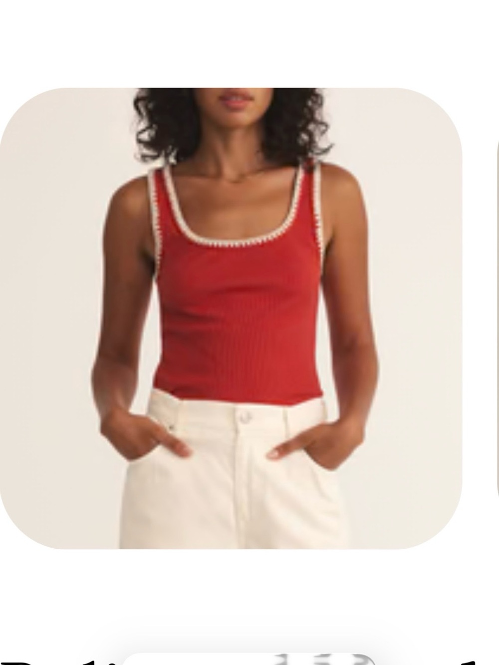 Z Supply Red Ribbed Tank with Cream Crochet Trim